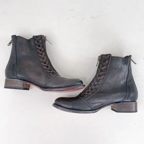 Freebird by Steven Brown Distressed Wales Zip Front Ankle Boots Booties Size 10 - Picture 9 of 12